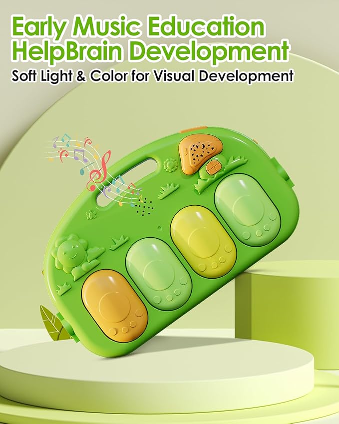 dearlomum Baby Play Mat Gym, Funny Play Piano Tummy Time Activity Mat with 5 Infant Sensory Toys, Music and Lights, Boy & Girl Gifts for Newborns 0 to 3 6 9 12 Months (Green)-CubbioJoy