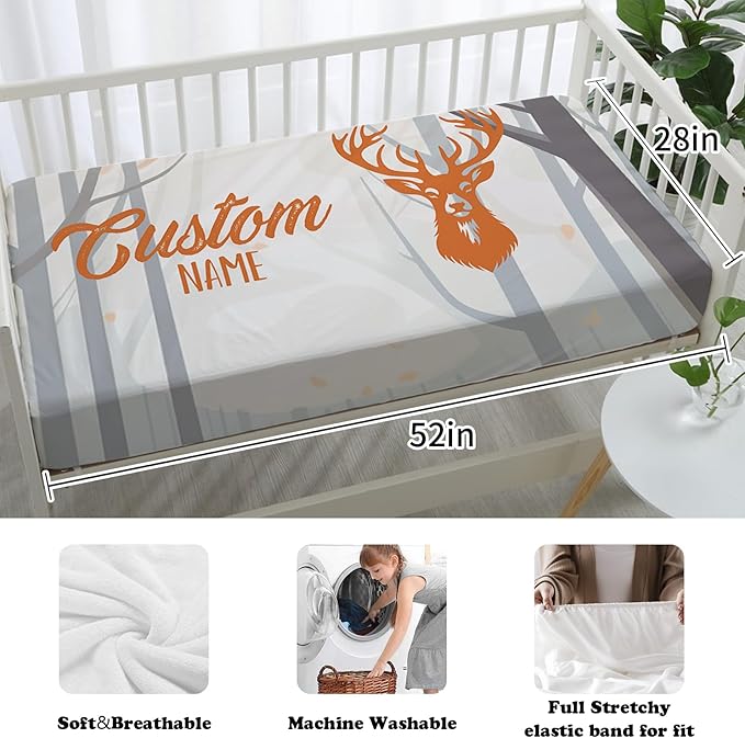 Custom Nursery Crib Bedding Set: Personalized Name 4 Piece Orange Sika Deer Design Baby Crib Sets for Baby Girls - Toddler Double Layer Blanket Set, Comfortable Crib Bed Sheets for Baby Toddlers-CubbioJoy