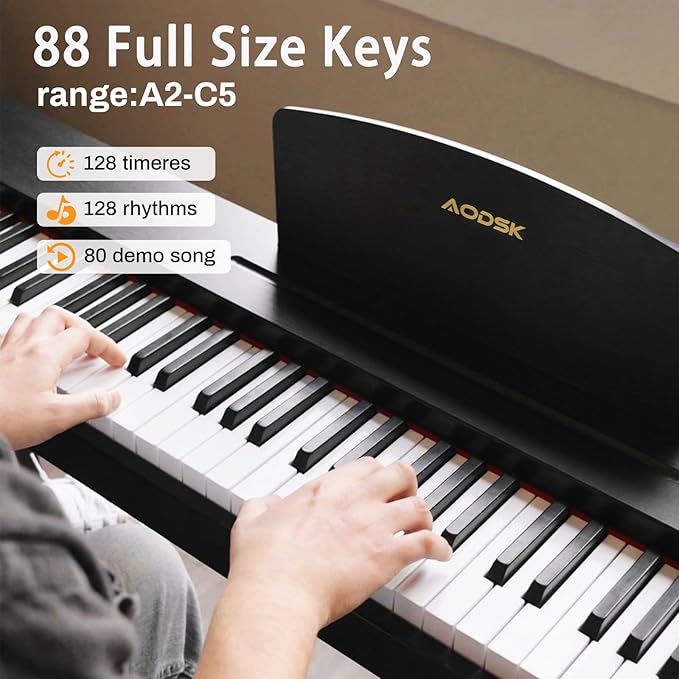 AODSK Beginner Digital Piano 88 Key Keyboard,Full-size Electric Piano for Beginners,with Sheet Music Stand,Pedal,Power Adapter,Headphone Mode,USB-MIDI,Piano Lessons,Black,-Comes with headphones-CubbioJoy