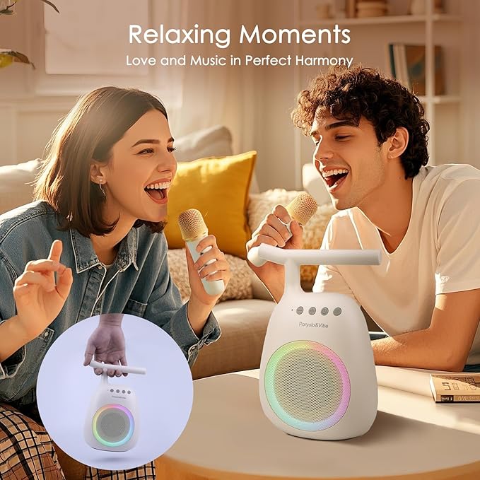 Karaoke Machine for Kids Adults Portable Bluetooth Speaker with 2 Wireless Microphones LED Lights Artistic Design 8-Hour Battery Support Family&Party Choice Fun for All Ages Gifts-CubbioJoy