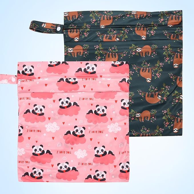 2pcs Cloth Diaper Wet Dry Bags, Waterproof Reusable Wet Bag with 2 Zipper Pockets & Handle, Washable Laundry Bags for Baby Adult Clothes Travel Beach Pool Daycare Yoga Gym Exercise Swimsuits,-CubbioJoy