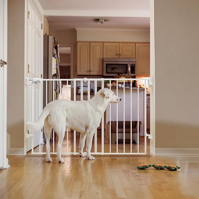 Babelio 31.5-55" No Bottom Bar Baby Gate Extra Wide, 2-in-1 Auto Close Dog Gate for The House, Stairs and Doorways, with Large Walk Thru Door, White-CubbioJoy