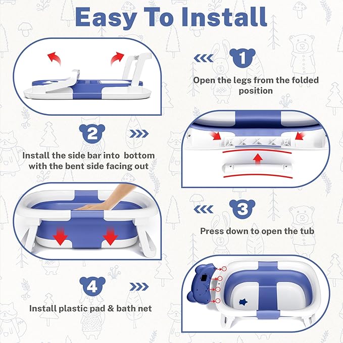 AVIDOR Baby Bathtub,Collapsible Bathtub for Newborn to Toddler,Durable Essential Infant Bath Tub,Portable Travel Baby Bathtub with Soft Cushion,No-Slip Hanging and Detachable Bathtub(Navy Blue)-CubbioJoy