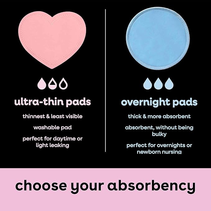 Bamboobies Women’s Nursing Pads, Reusable and Washable for Daily Use, Leak-Proof Pads for Breastfeeding, Pink, 12 Pads-CubbioJoy