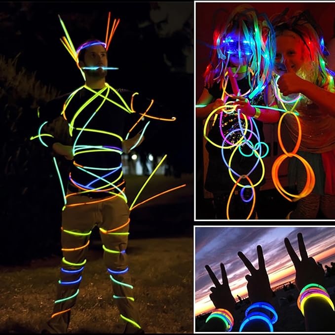 500 Pcs Glow Sticks Bulk Party Pack, 8'' Glow in the Dark Party Supplies, Glow in the Dark Light Up Sticks with Connectors, Party Favors for Birthday, Concert, Raves, Halloween, Christmas-CubbioJoy