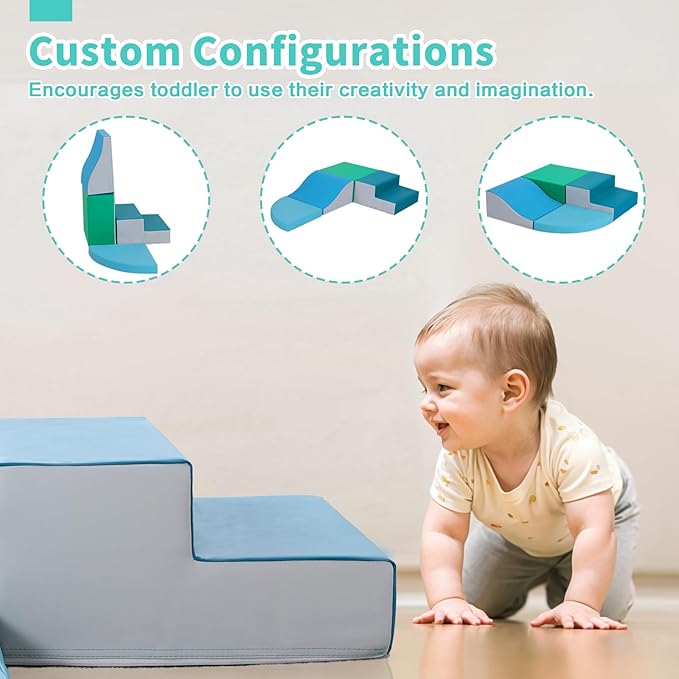 4-Pieces Climbing Toys for Toddlers: PU Leather - Soft Play Climbing for Toddlers - Foam Climbing Blocks for Crawling and Sliding Indoor Playground for Kids-CubbioJoy