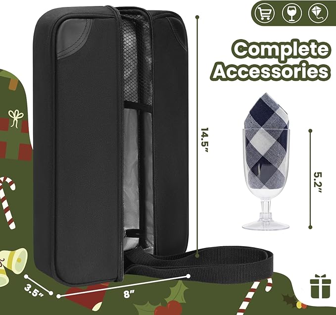 ALLCAMP Wine Bag - Insulated Cooler Bag with Wine Glasses, Bottle Opener & Wine Accessories for Wine Lovers - Portable Wine Gift Bag for Travel, Picnics, and Gift Ideas(Black)-CubbioJoy