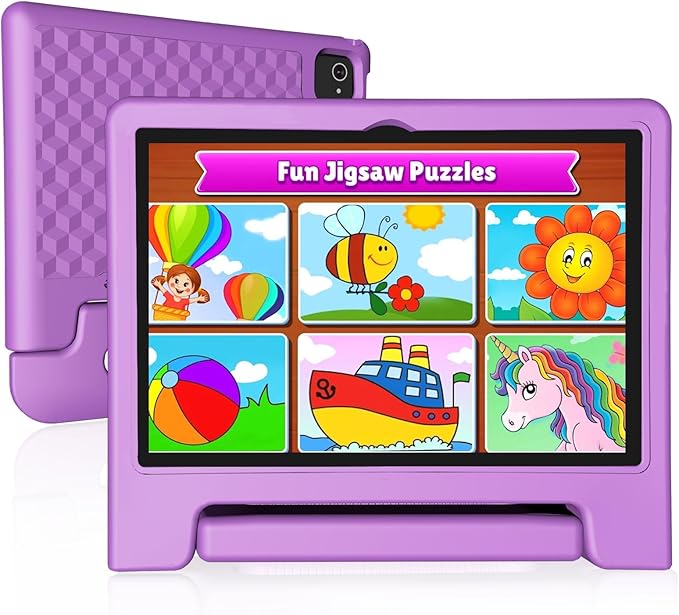 JREN Tablet for Kids｜10 Inch Kids Tablet Android 14｜Octa-core｜64GB｜WiFi ｜Bluetooth｜Parental Control｜Children Content｜Children Toddler Purple-CubbioJoy