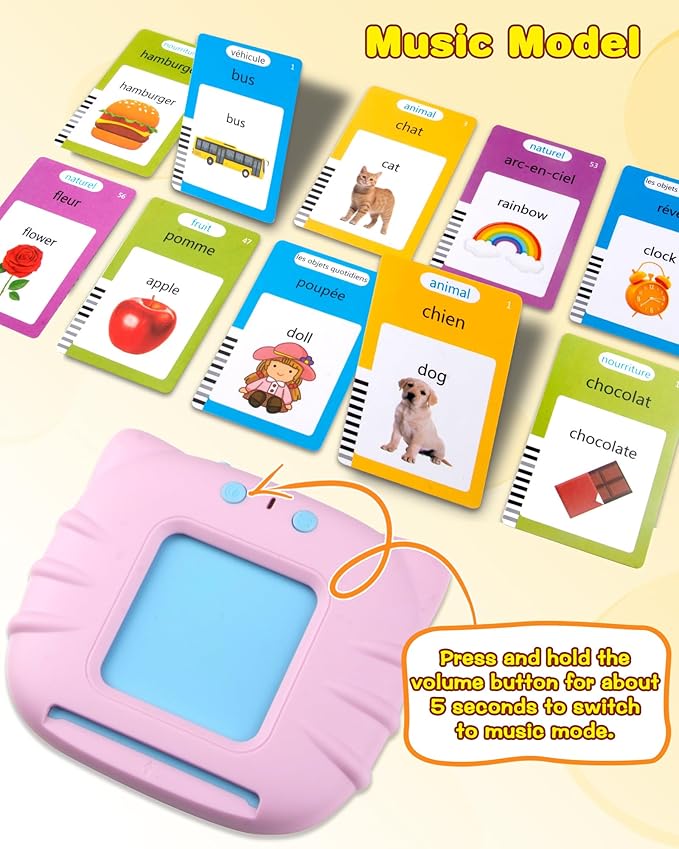 510 Words French Flash Cards for Kids, Toddler Learning Resources Toy, Autism Sensory Toys for Autistic Children Aged 2-4 Pink (French/English/Bilingual)-CubbioJoy