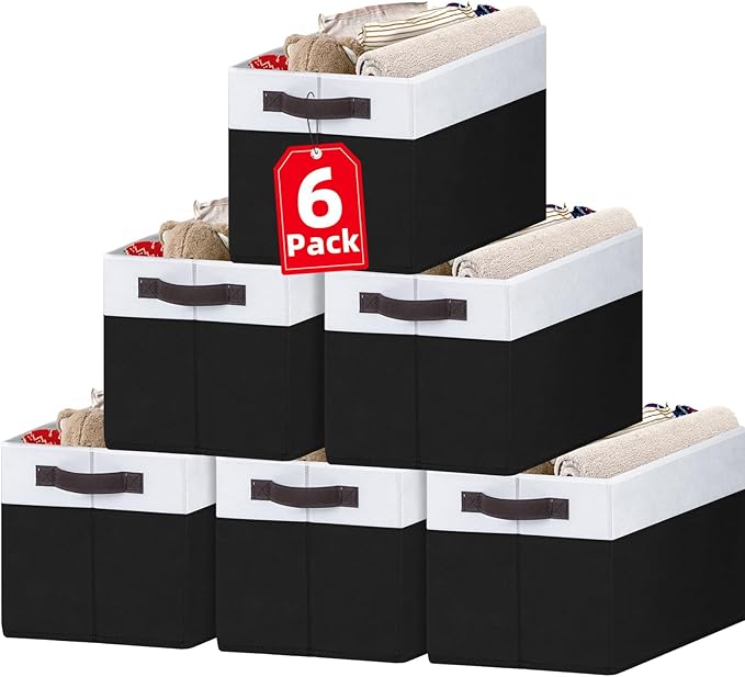 Criusia 6 Pack Closet Organizers and Storage Bins, Cute Dorm Room Essentials for Clothes Beddings Bags, Under Bed Storage Containers, Apartment Essentials Baskets for Organizing (14L*10W*9.5H)-CubbioJoy