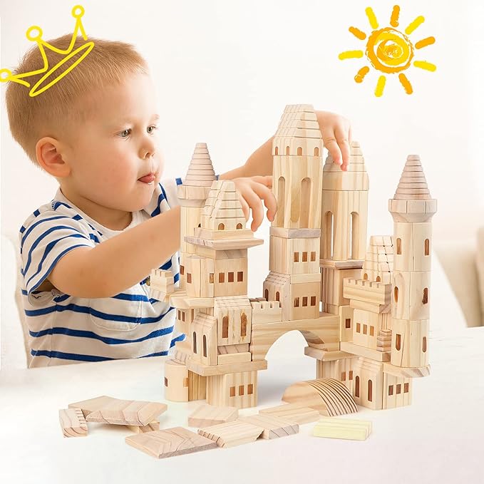 75 Pieces Wooden Castle Blocks Medieval Knights Princesses Wooden Castle Building Blocks Kit for Kids Boys and Girls-CubbioJoy