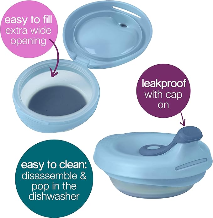 b.box Fill + Feed (Lullaby Blue) | Reusable Baby Food Pouch | For Babies & Toddlers 4m+ | Silicone/Nylon Pouch, BPA-Free Lid | Dishwasher & Microwave Safe | 110mL (3.7oz, ½ Cup) Capacity-CubbioJoy