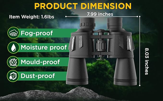 Binoculars with Smart Phone Bracket Adapter, Militar, 20x50, Adults, Bird Watching, High Power Waterproof with Low Light Night Vision for Hunting, Travel, Games, Carrying Case Strap.-CubbioJoy