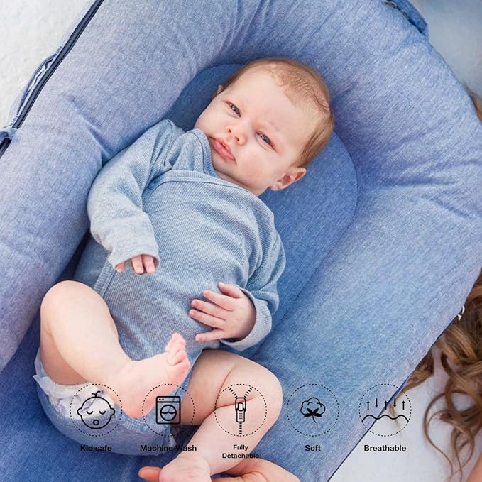 Deluxe Infant Lounger, Baby Nest Cover for Baby Girls & Boys, Newborn Essentials for Baby 0-12 Months, 100% Cotton (SummerSky)-CubbioJoy