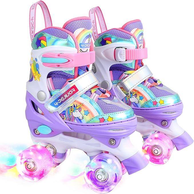 4-Pejiijar Rainbow Unicorn Kids Roller Skates for Girls Toddler Ages 2-4 5-8 8-12,Adjustable Roller Shoes with Luminous Wheels for Birthday Xmas Gifts-CubbioJoy