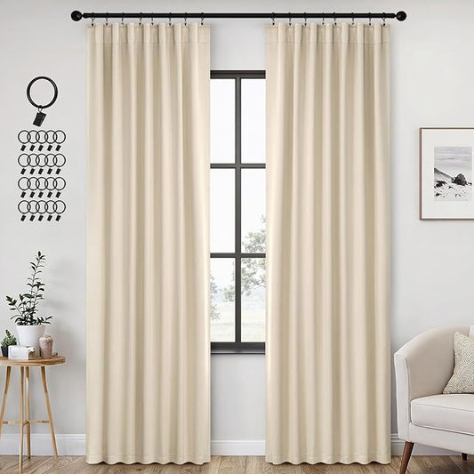 ANRODUO Back Tab Blackout Curtains for Bedroom Living Room, Rod Pocket Pinch Pleated Thermal Insulated Room Darkening Curtains 84 Inches Long 2 Panels, Cream Beige, 42 x 84 Inch-CubbioJoy