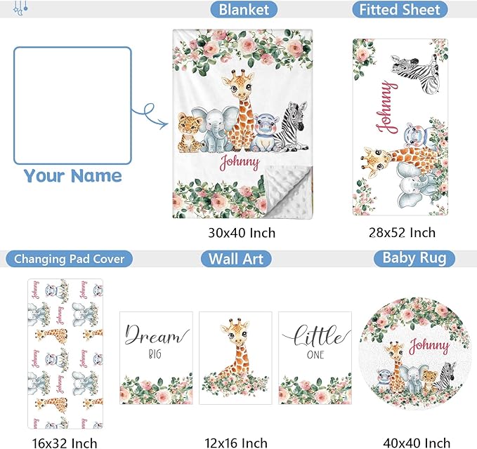 Custom 5-Piece Baby Crib Bedding Set, Personalized Name for Kid Toddler, Animal Nursery for Boy Girl, Double Layer, Customized Gift for Infant-CubbioJoy