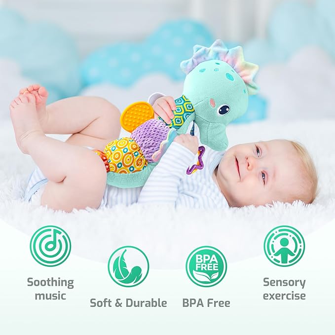 Sumobaby Infant Baby Musical Stuffed Animal Activity Soft Toys with Multi-Sensory Crinkle, Rattle and Textures, for Tummy Time Newborn 0-3-6-12 Months Boys, Girls, Seahorses, Blue-CubbioJoy