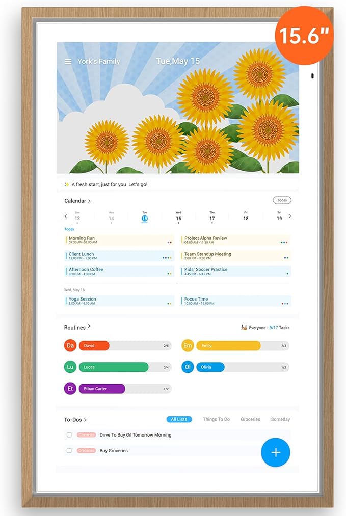 ApoloSign 15.6-inch Digital Calendar: Dual Mode Calendar with Google Play & Multi-calendar Sync, Electronic Planner & Chore Chart, Smart Touchscreen, Interactive Display for Family Schedules (Teak, 15.6")-CubbioJoy