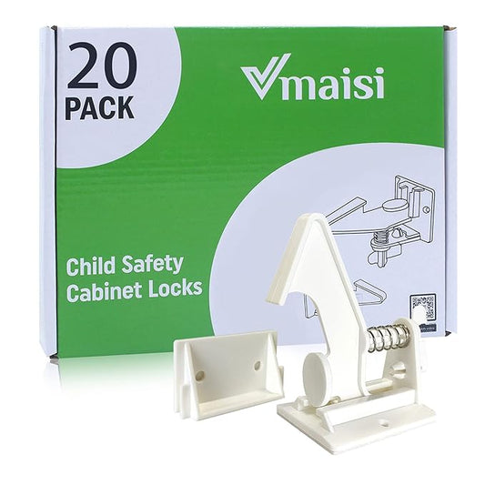 20 Pack Cabinet Locks Child Safety Latches - Vmaisi Baby Proofing Cabinets Drawers Lock - Upgraded Stronger Adhesive Easy Installation - No Drilling-CubbioJoy