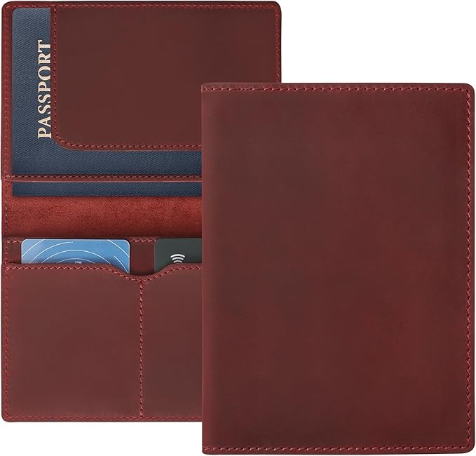 Jack&Chris Leather Passport Holder, Handmade Passport cover, Travel Wallet Cover Case for Men and Women, Leather Travel Documents Organizer Protector, JC107-CubbioJoy