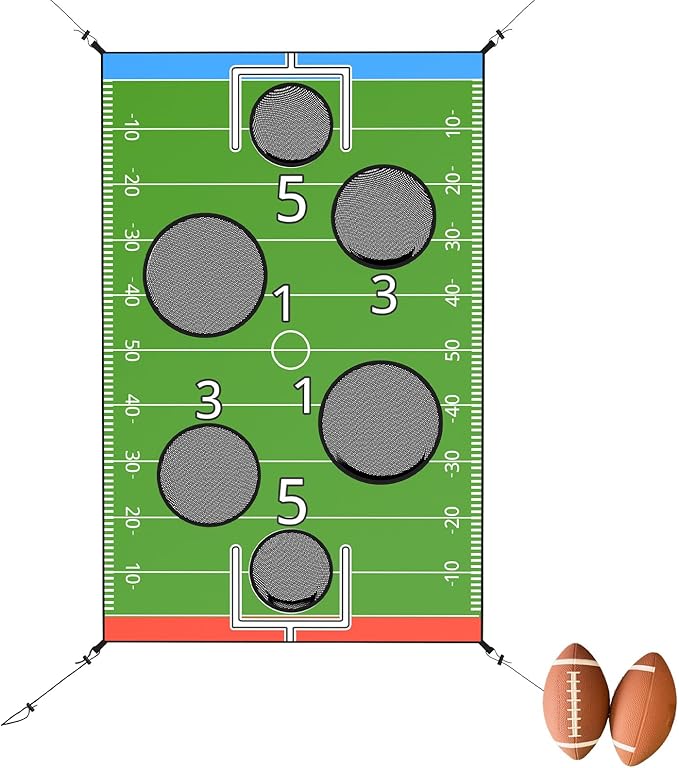 jumpfly Trampoline Football Game Accessories, Toss Throwing Target Net Fits 8 FT/10 FT/12 FT/14 FT Recreational Trampolines with Two Footballs - Trampoline Indoor Outdoor Party Games for Kids-CubbioJoy