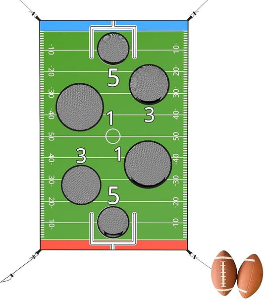 jumpfly Trampoline Football Game Accessories, Toss Throwing Target Net Fits 8 FT/10 FT/12 FT/14 FT Recreational Trampolines with Two Footballs - Trampoline Indoor Outdoor Party Games for Kids-CubbioJoy