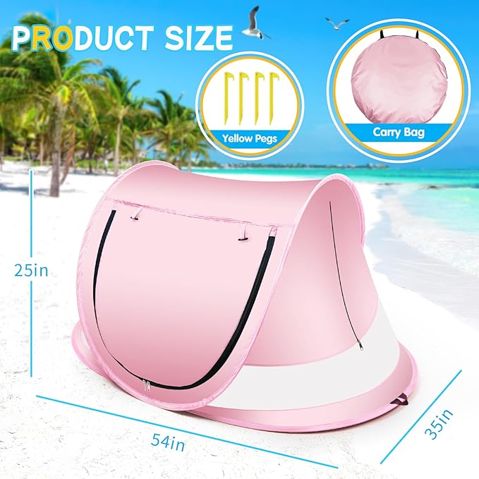 Baby Beach Tent,Large Pop Up Beach Tent Sun Shade for Beach,Portable Baby Travel Tent with Mosquito Net,Indoor Baby Play Tent,UPF 50+ UV Protection Sun Shelters for Infants-CubbioJoy