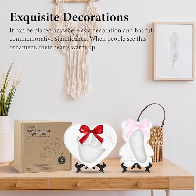 Baby Hand & Footprint Keepsake Kit - Personalized Handprint Footprint Ornament for Newborn Babies, New Mom Gifts, Baby Shower & Registry, Nursery Picture Frame, Pet Paw Print Ornament-CubbioJoy