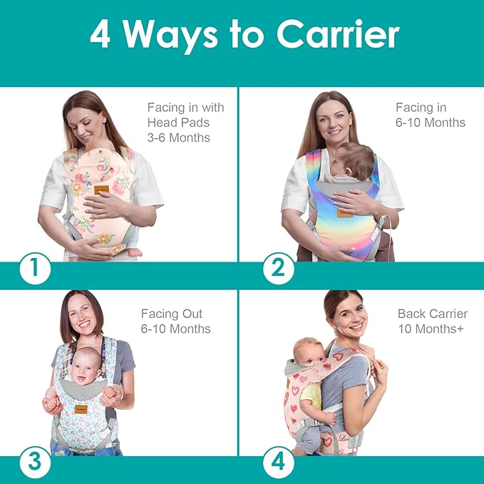 Baby Carrier Newborn to Toddler, Ergonomic Adjustable Toddler Carriers for 7-66 Lbs, Cozy Lightweight Infant Carrier with Neck Support, Baby Holder Carrier with Lumbar Support for Mom Dad-CubbioJoy