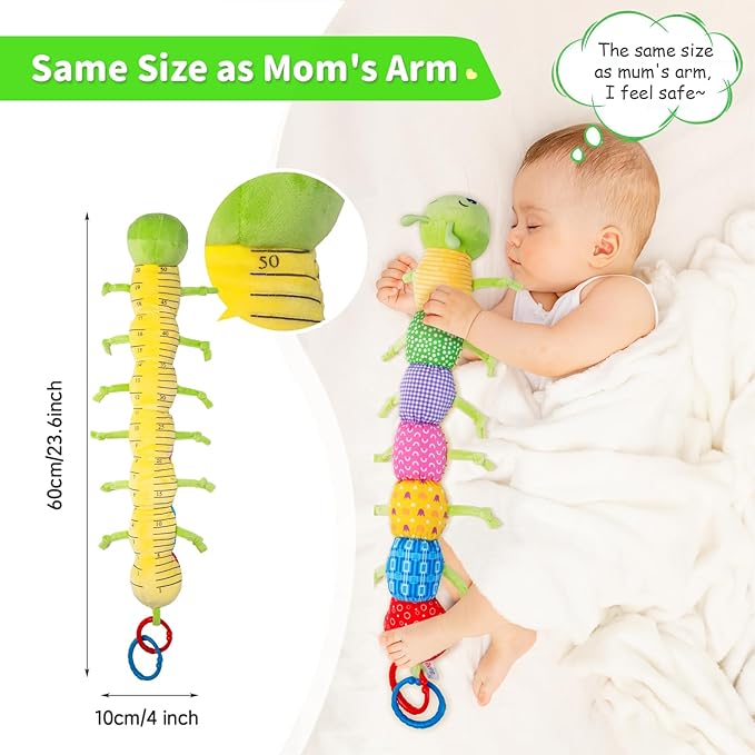 Baby Toys, Musical Plush Stuffed Toy for Newborn 0-3 0-6 3-6 6-12 Months Old, Animal Soft Rattle Sensory Toys with Teether for Tummy Time, Infant Boy& Girl Easter Gifts, Caterpillar-CubbioJoy