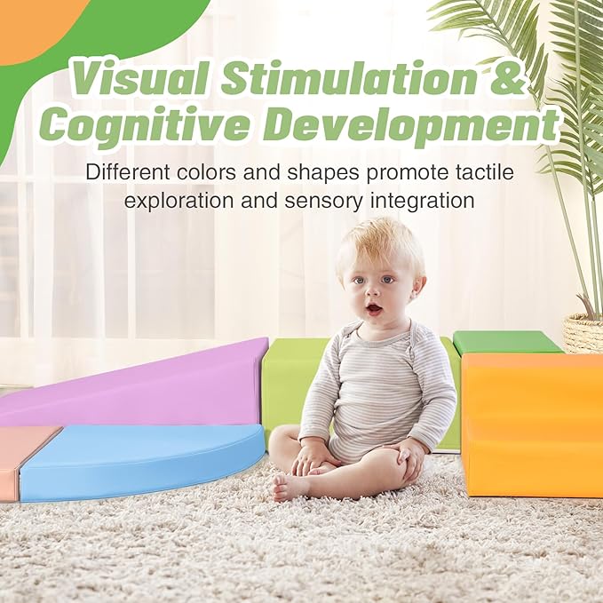 6-Piece Foam Climbing Blocks for Toddlers: Baby Foam Climbing Gym PU Leather Colorful Indoor Toy Building Blocks-CubbioJoy