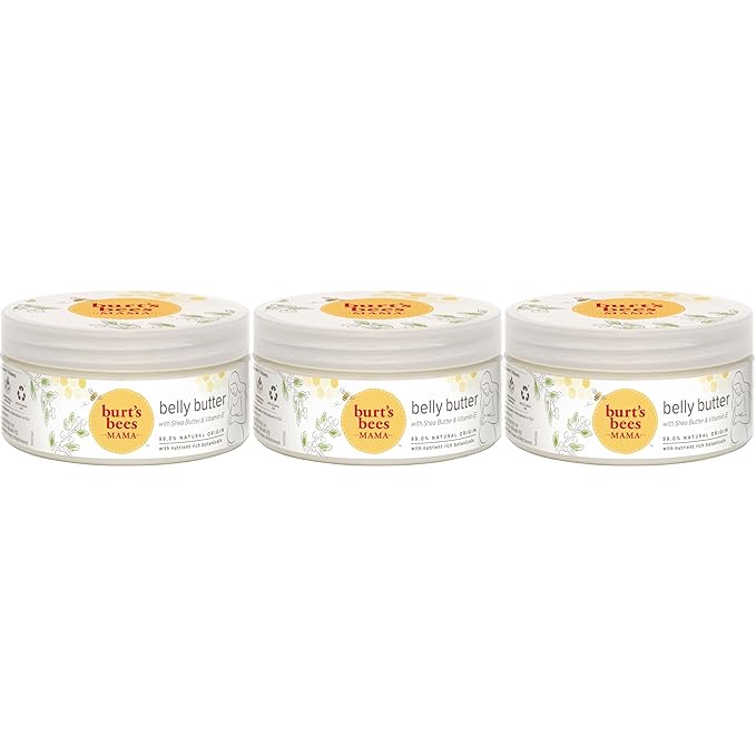 Burt's Bees Mama Belly Butter Stretch Mark Cream for Pregnancy Massages Body & Reduces Scar Appearance, Prenatal & Postnatal Tummy Skin Care, Shea Butter & Vitamin E Rich Formula, 6.5 Oz (Pack of 3)-CubbioJoy