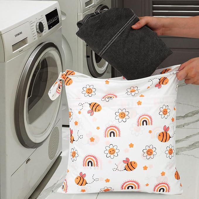 2pcs Travel Waterproof Laundry Bag, Cloth Diaper Wet Dry Bags with Handle & 2 Zipper Pockets, Reusable Washable Dirty Clothes Bag for Baby Adult Travelling Hanging, Bathing Beach Pool Daycare-CubbioJoy