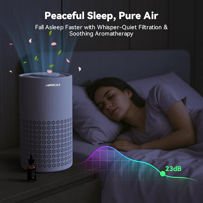 AIRROMI Air Purifier for Bedroom with HEPA 3-in-1 Filter, Pet Air Purifier for Home Cat Pee Smell, Covers Upto 990 Ft², Quiet 360°intake Air Cleaner for Pet Hair,Allergies,Pollen,Smoke A2001 Purple-CubbioJoy