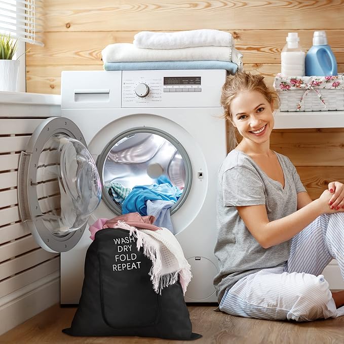 2 Pcs Travel Laundry Bag Washable Dirty Clothes Bag with Drawstring and Zipper for Suitcase, 22 x 18 Inch (Black, Gray,Classic)-CubbioJoy