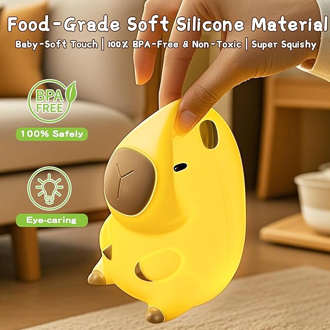 Cute Capybara Night Light, LED Squishy Novelty Animal Night Lamp,2 Levels Dimmable/Timer Nursery Nightlight for Kids, Rechargeable Touch Bedside Lamp, Bedroom/Dorm Decor, Baby Boys Girls Gifts-CubbioJoy