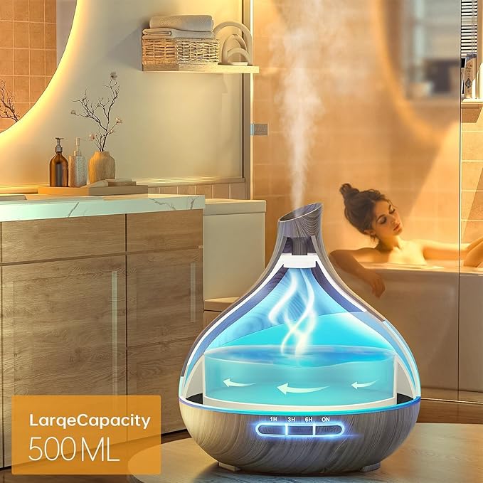 500ML Essential Oil Diffuser: Aroma Diffuser with Remote Control for Hotel Spa Yoga Room - Humidifiers for Bedroom with 14 Colors LED Night Light for Kids/Women Home Relaxation-CubbioJoy
