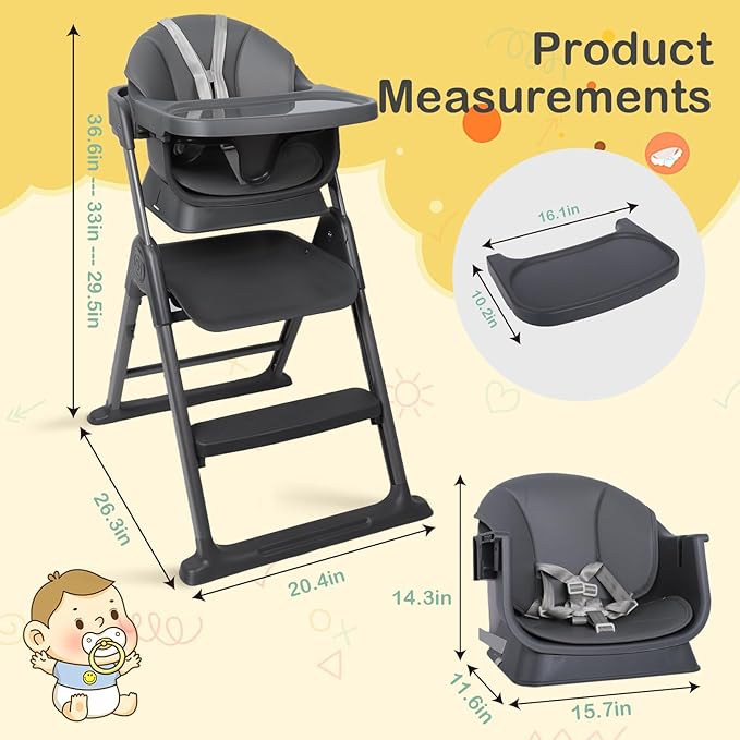 6-in-1 Baby High Chair, Convertible Highchair for Babies to Toddlers, Step Stool for Dining Time, Foldable & Easy Clean, Space-Saving Design, Adjustable, Navy Blue-CubbioJoy