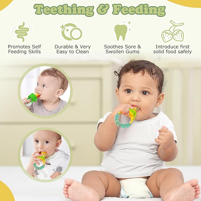 Baby Fruit Feeder & Baby Breastmilk Popsicle Molds-WAJIAYON Silicone Babies Food Freezer Tray Storage Containers, Infant Food Pacifier Feeder and Teether Infant Teething Feeders-Green-CubbioJoy