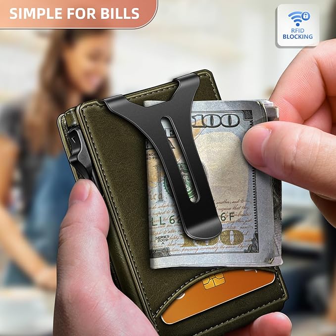 BULLIANT Men Wallet,Money Clip Wallet Slim For Gift Men 9Cards-Metal Credit Card Case in Magnetic Leather Flip-CubbioJoy
