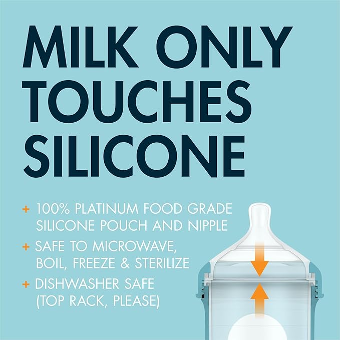 Boon Nursh Reusable Silicone Pouch Baby Bottles - Medium Flow Nipple - Silicone Baby Bottle Pouch and Nipple - Baby Feeding Essentials - Tie Dye - 3-6 Months - 3 Count - 8 Ounce-CubbioJoy