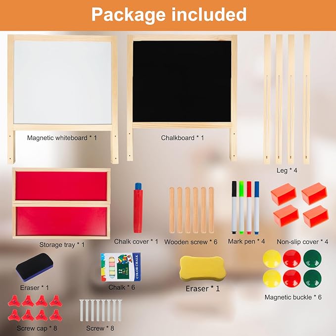 Adjustable Wooden Easel for Kids, Foldable Standing Art Easel for 3, 4, 5, 6, 7, 8 Years Old with Accessories, Drawing Painting Gifts for Boys & Girls Toddlers, Great Presents for Birthday-CubbioJoy