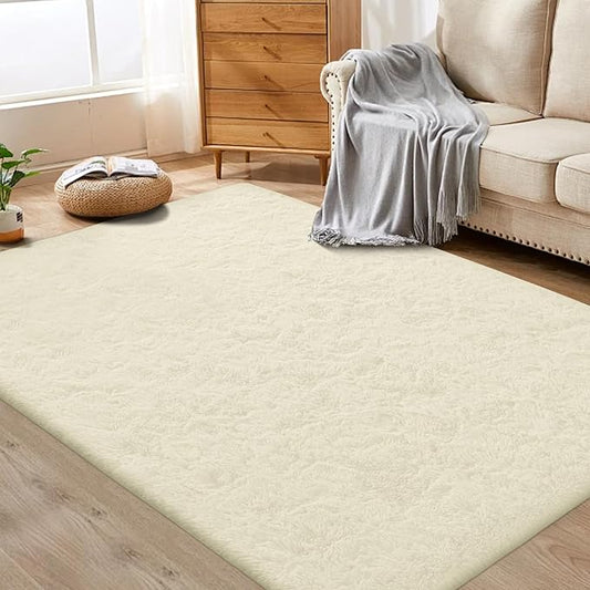 4x6 Area Rug for Living Room: Fluffy Shag Soft Washable Rugs Fuzzy Plush Indoor Carpet for Bedroom Nursery Playroom Dorm Kids Girls Boys Room (Cream White, 4'x6')-CubbioJoy