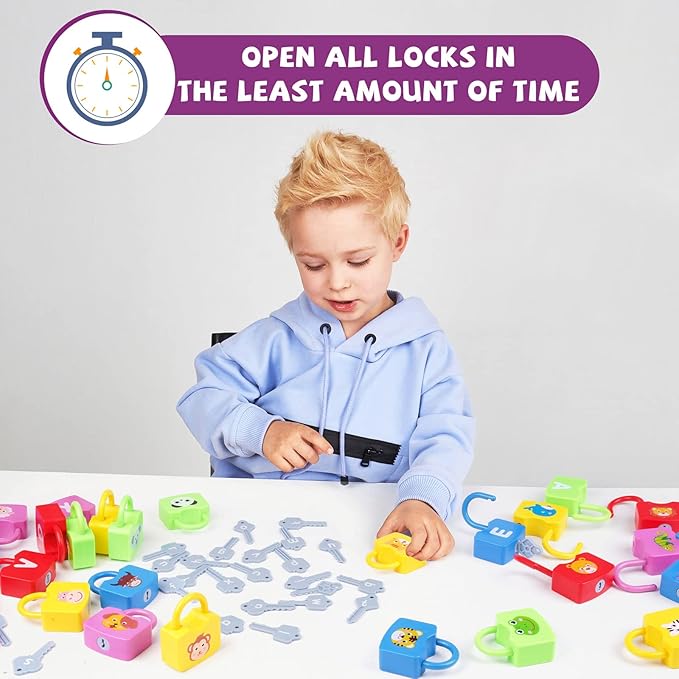 AXEARTE Montessori Educational Toys - Alphabet Learning Locks and Keys for Toddlers - 26 Locks & Keys Set - Baby Sensory Fine Motor Skills Toys - ABC Locks and Keys-CubbioJoy