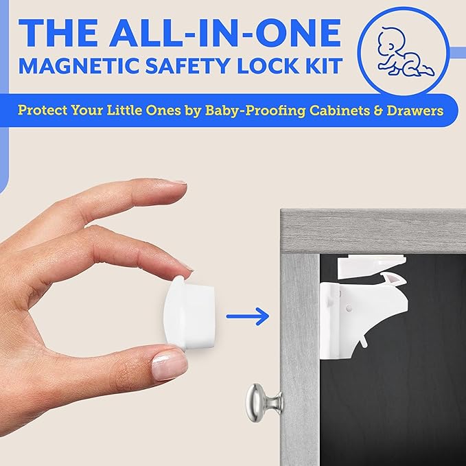 6 Pack Magnetic Cabinet Locks for Babies (with 2 Keys), Eco Baby Magnetic Baby Proofing Cabinet Locks, Child Locks for Cabinets Drawers Doors for Back to School, Easy Installation No Tools Required-CubbioJoy