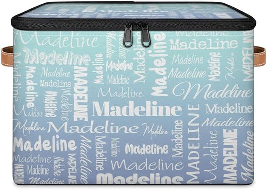 Custom Storage Basket with Name, Personalized Storage Bins with Zipper Lid, Foldable Fabric Storage Box Large capacity with Handle Green Blue Gradient-CubbioJoy