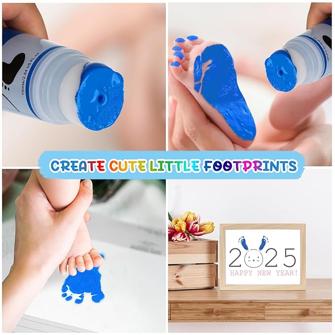 75ml Blue Baby Hand and Footprint Ink Kit, Baby Handprint Footprint Paint for Newborn Keepsake, Dog Cat Paw Print Kit, Washable, Non Toxic Acid-Free, Safe Gentle for Ideal New Mom Gifts-CubbioJoy