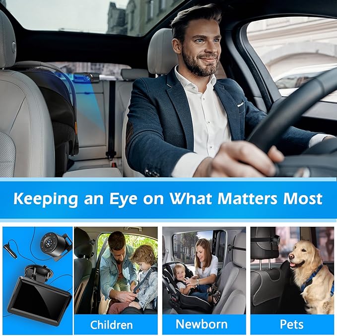 7" Baby Car Camera, FHD IR Night Vision Baby Car Mirror - IPS Display Rear Facing Monitor with 178° Wide Angle, Safe Driving for New Parents, Infants, Kids & Toddlers-CubbioJoy