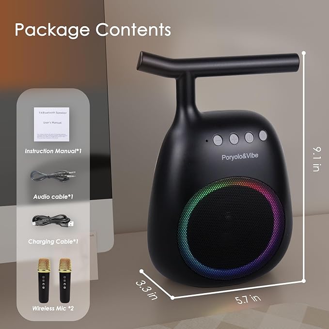 Karaoke Machine for Kids Adults Portable Bluetooth Speaker with 2 Wireless Microphones LED Lights Artistic Design 8-Hour Battery Support Family&Party Choice Fun for All Ages Gifts-CubbioJoy